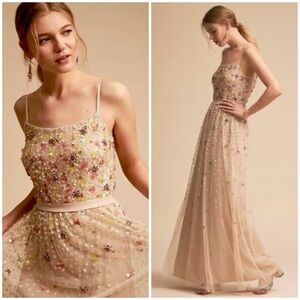 BHLDN Syrah Floral Sequin Embellished Dress